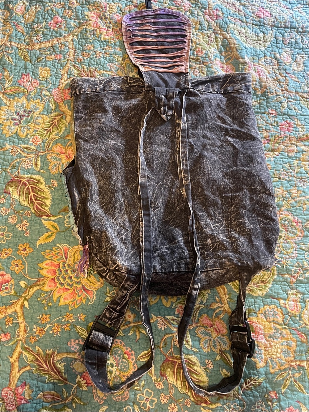 Boho Multicolor Fringe Patchwork Backpack - Picture 5 of 5